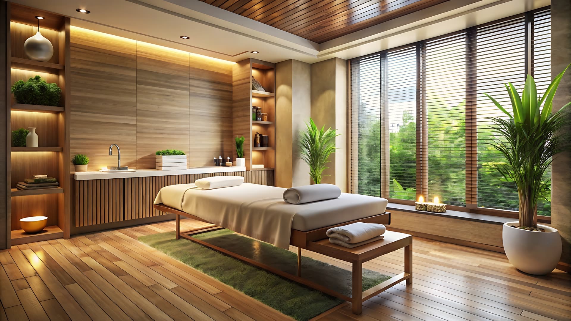 A calm, softly lit space set up for massage therapy